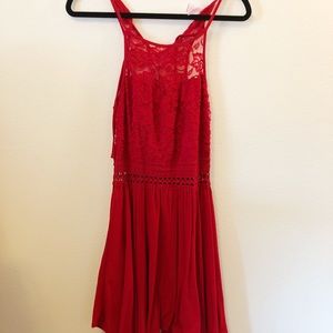 Lace Red Women’s Flowy Skinny Strap Dress